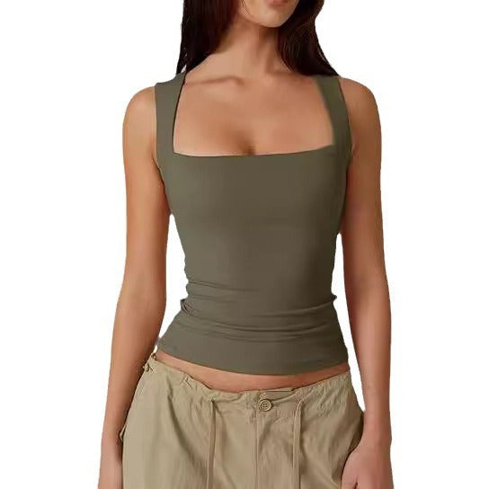 Pull d'été élégant en soie de lait à col carré pour femme