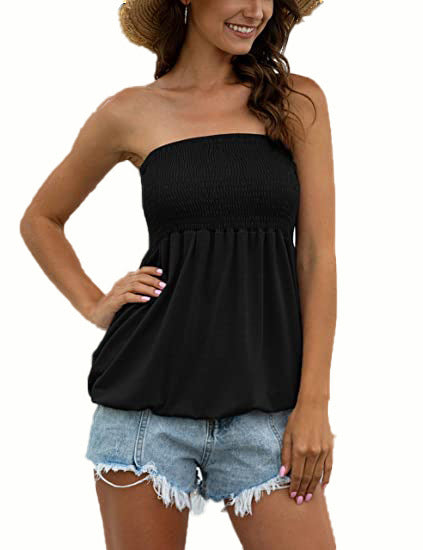 Haut tube babydoll sans manches, haut plissé à volants