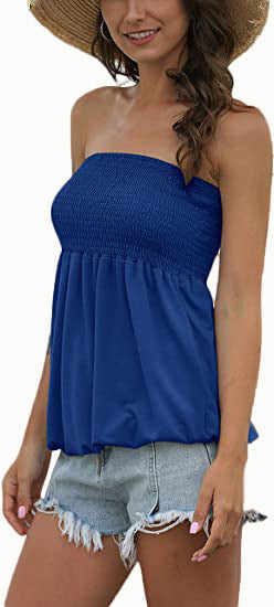 Haut tube babydoll sans manches, haut plissé à volants