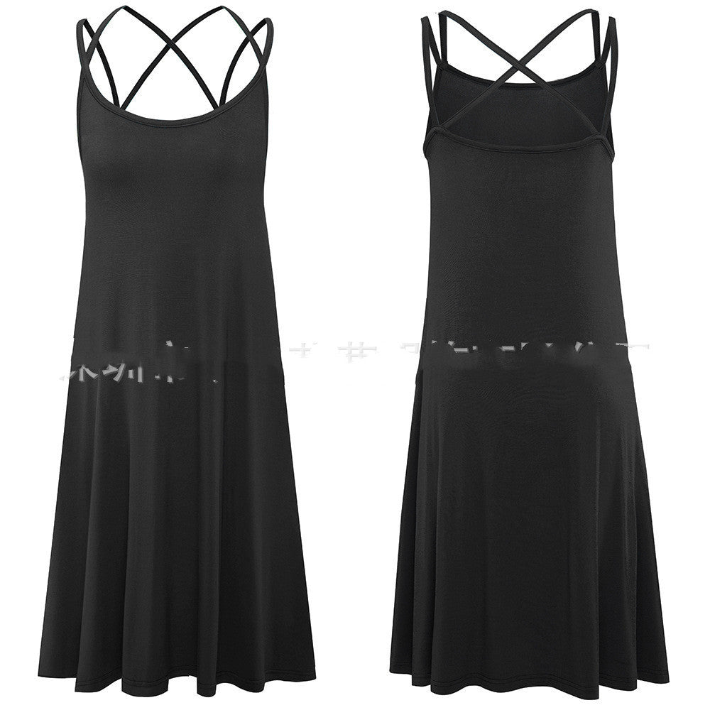 Nouvelle robe sexy décontractée à bretelles de couleur unie
