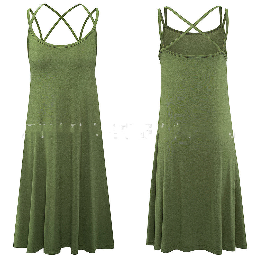 Nouvelle robe sexy décontractée à bretelles de couleur unie