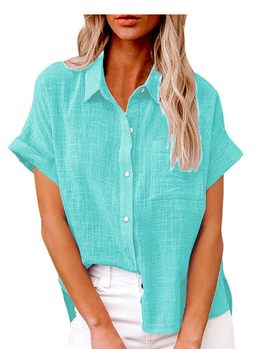 Chemise décontractée en coton et lin avec poche