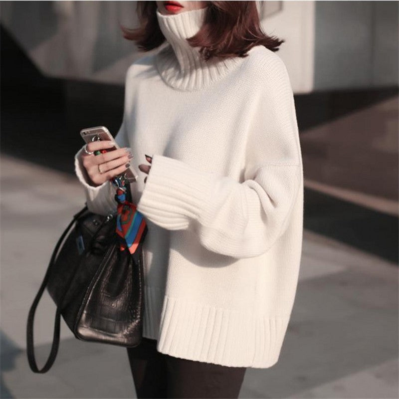 Women's short pullover lazy turtleneck cashmere sweater