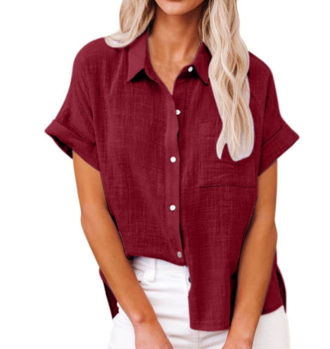 Chemise décontractée en coton et lin avec poche