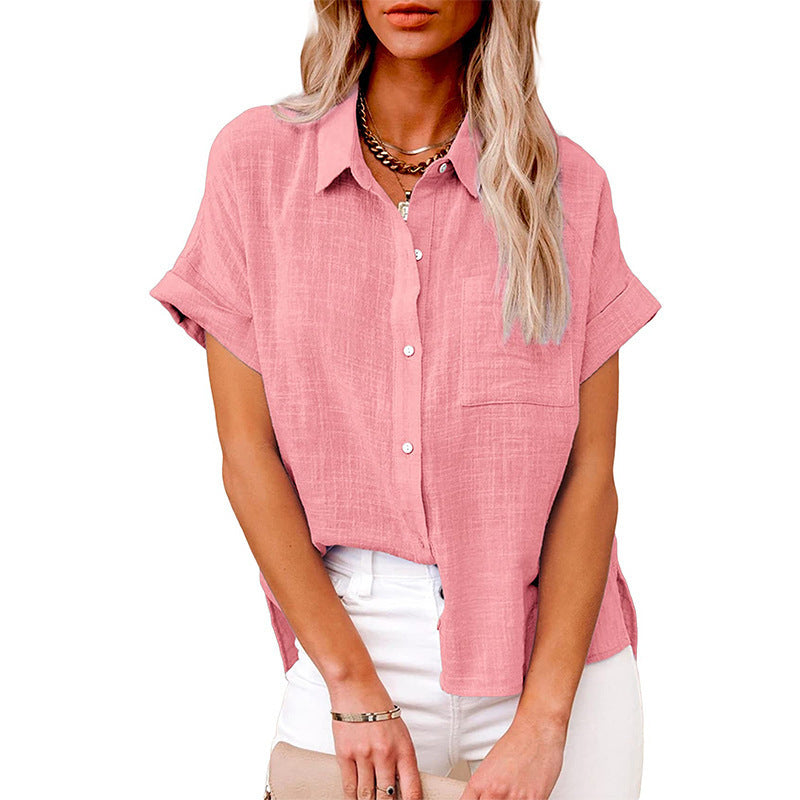 Chemise décontractée en coton et lin avec poche