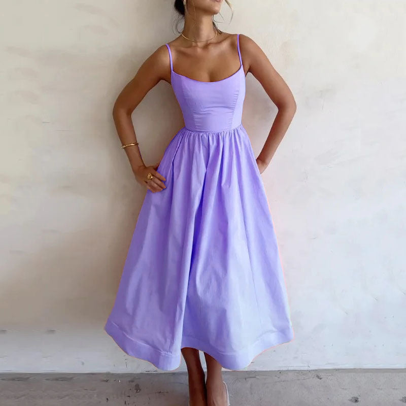 Robe à bretelles sexy et fraîche pour femme, couleur unie, imprimée