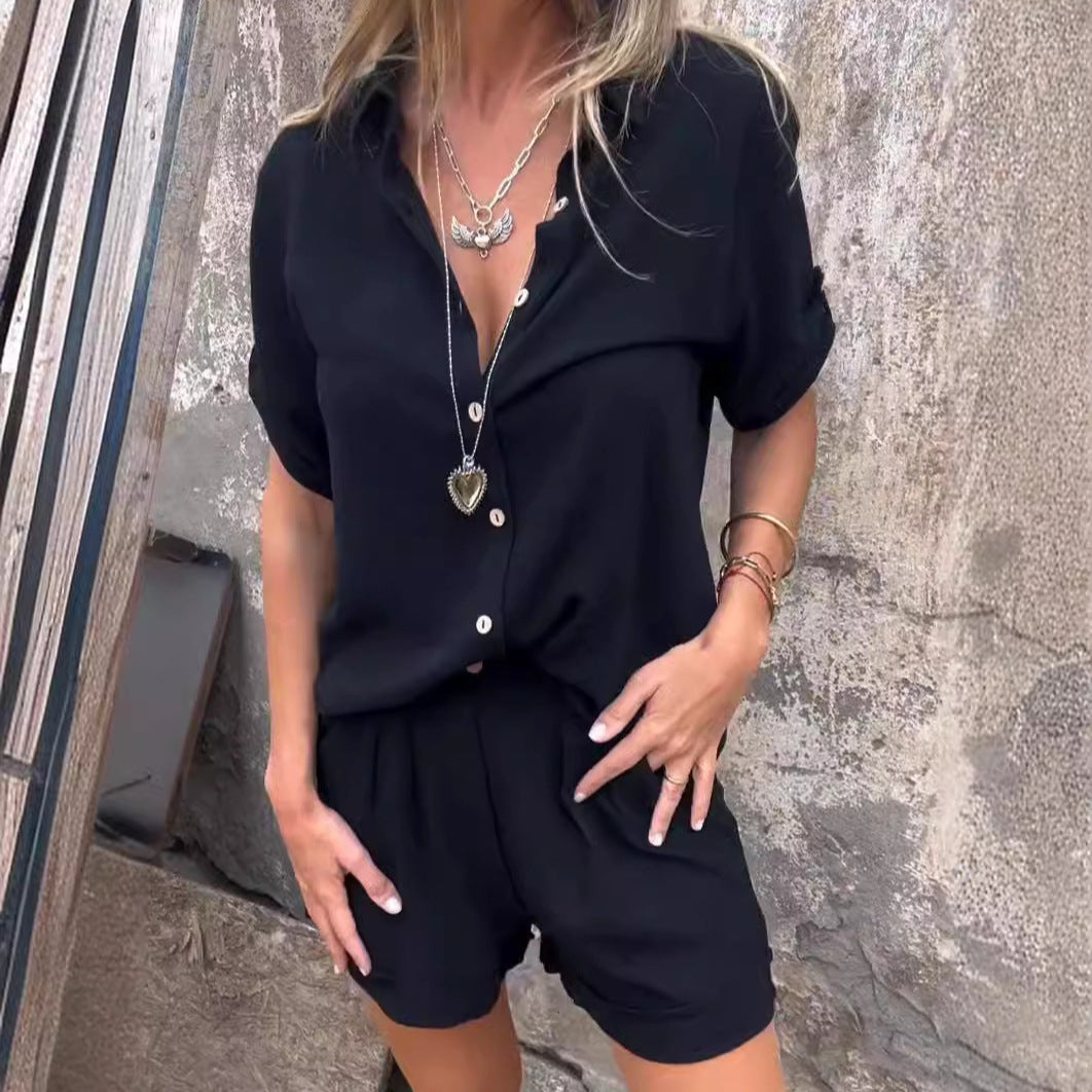 Ensemble short décontracté à manches courtes en coton et lin pour femme