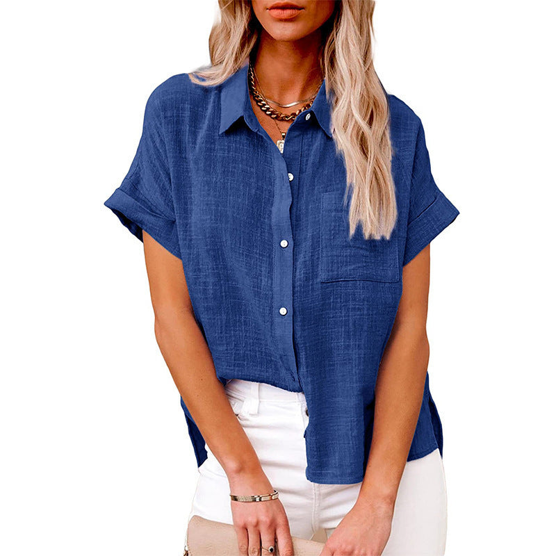 Chemise décontractée en coton et lin avec poche