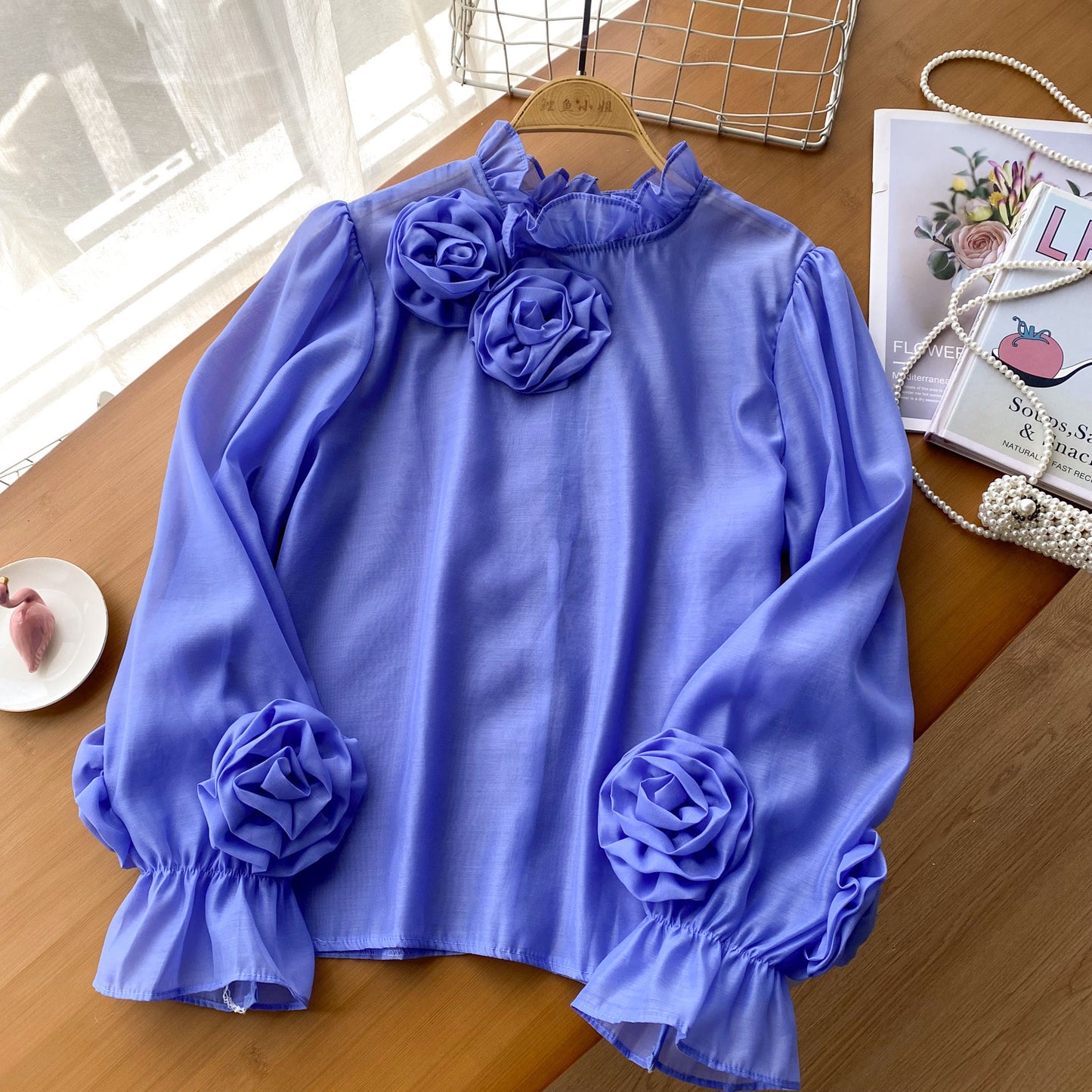 Chemise simple à manches lanternes pour femme