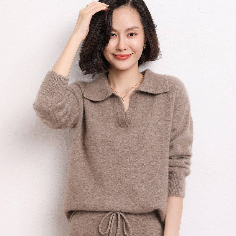 Women's Cashmere Short Loose Polo Collar Sweater