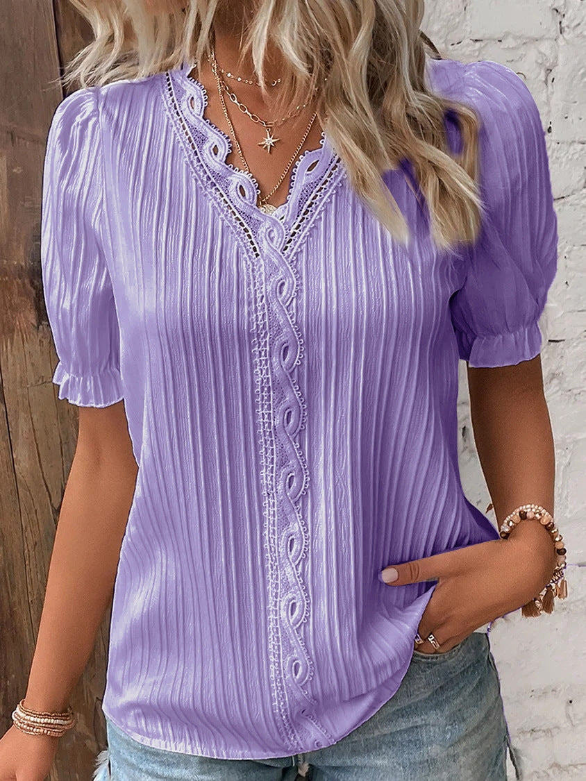 Chemise à manches courtes ajourée pour les vacances d'été