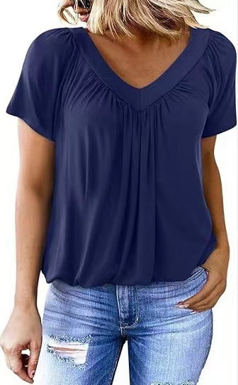 T-shirt à manches courtes et col en V pour femme