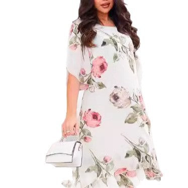 Robe ample à col rond pour femme avec imprimé luxueux