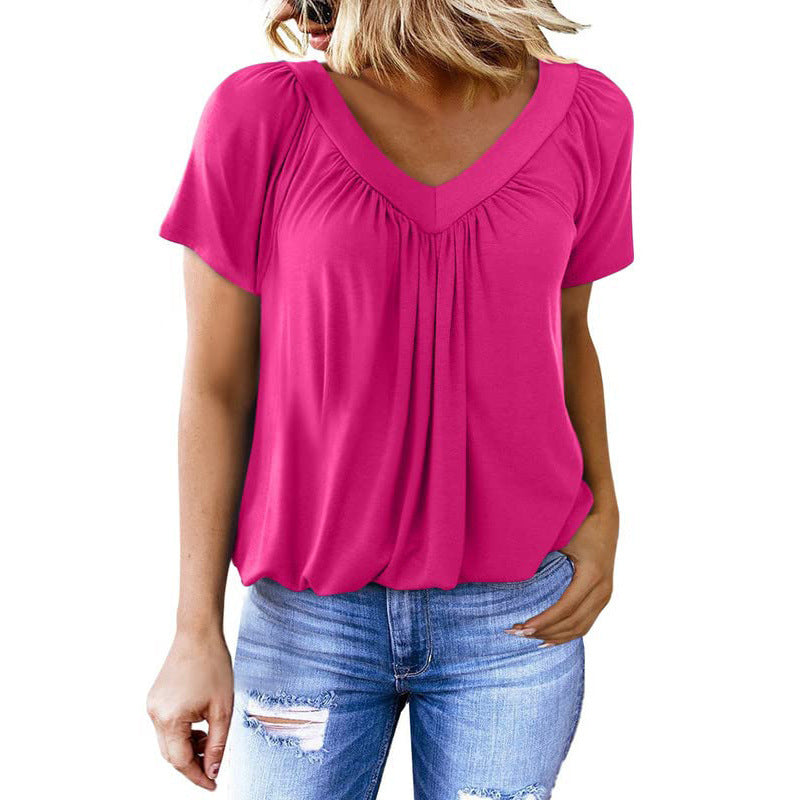T-shirt à manches courtes et col en V pour femme