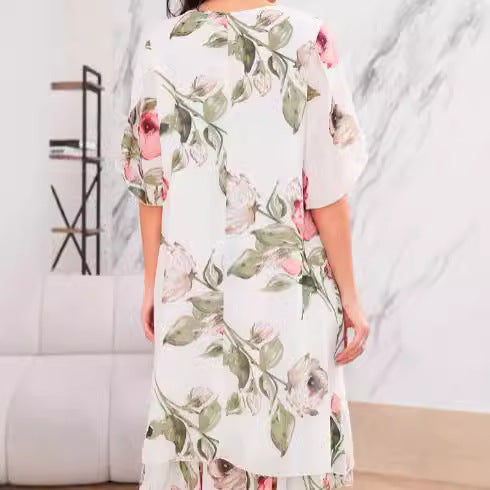 Robe ample à col rond pour femme avec imprimé luxueux