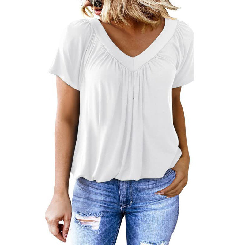 T-shirt à manches courtes et col en V pour femme