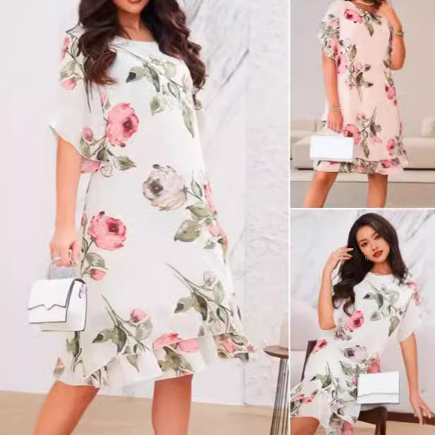 Robe ample à col rond pour femme avec imprimé luxueux