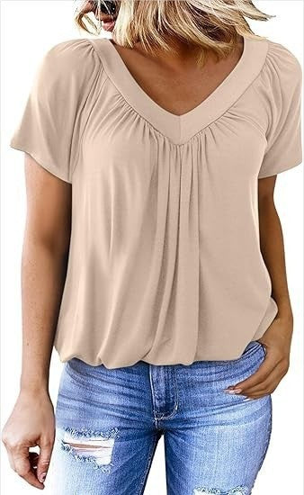 T-shirt à manches courtes et col en V pour femme