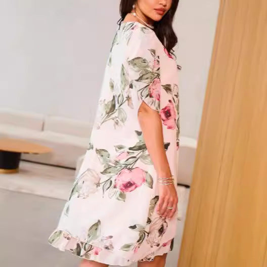 Robe ample à col rond pour femme avec imprimé luxueux