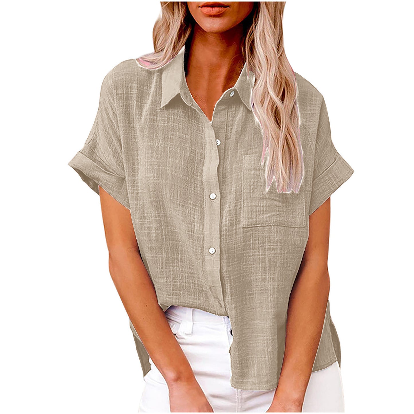 Chemise décontractée en coton et lin avec poche