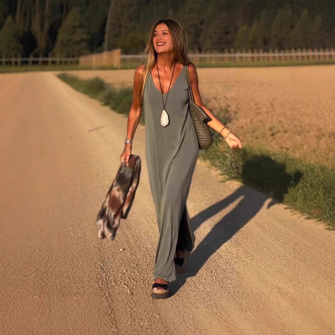 Robe sexy pour femme avec ceinture et col en V