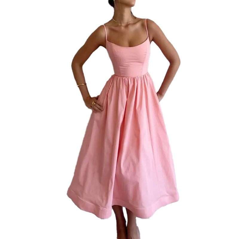 Robe à bretelles sexy et fraîche pour femme, couleur unie, imprimée