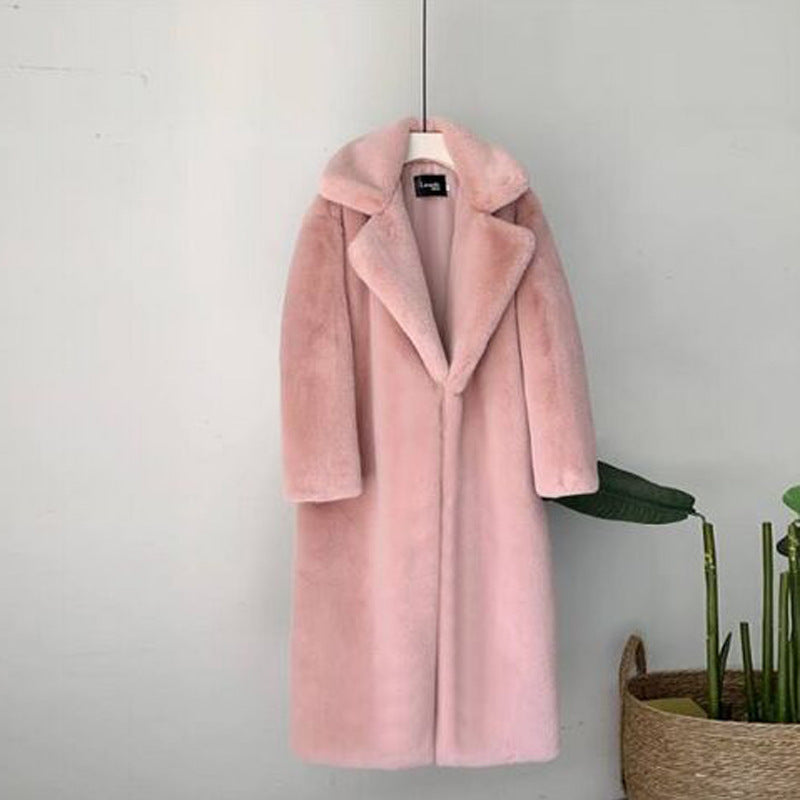Women's Fur Long Plus Cotton Cashmere Coat