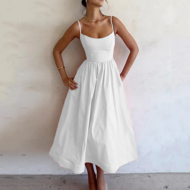 Robe à bretelles sexy et fraîche pour femme, couleur unie, imprimée