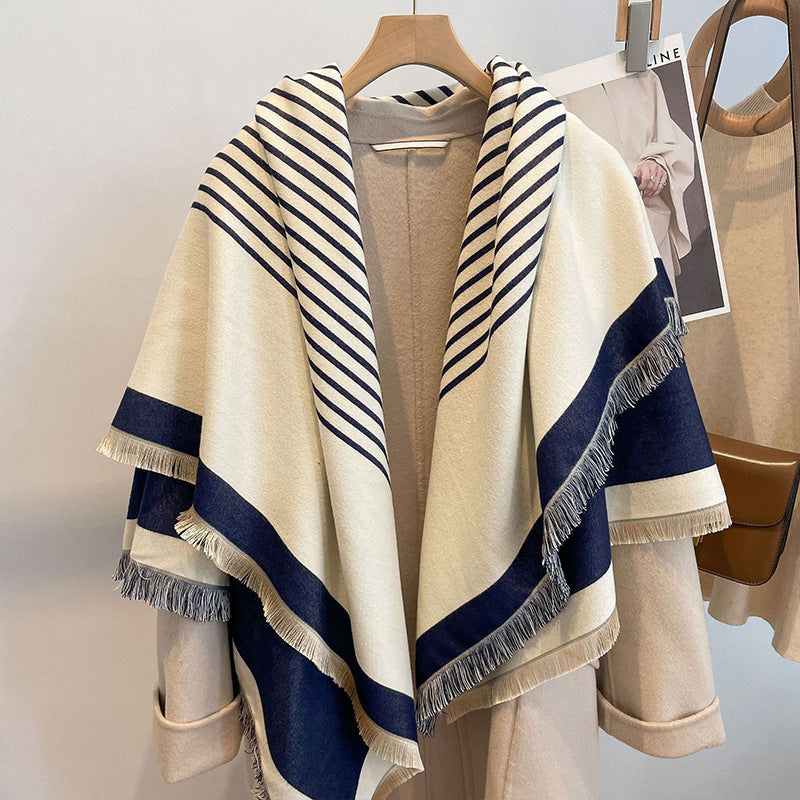 Thick Reversible Faux Cashmere Striped Scarf