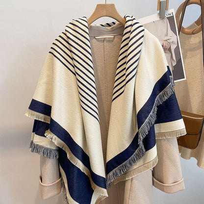 Thick Reversible Faux Cashmere Striped Scarf