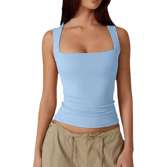 Pull d'été élégant en soie de lait à col carré pour femme