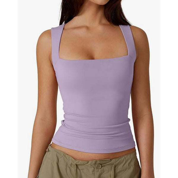 Pull d'été élégant en soie de lait à col carré pour femme