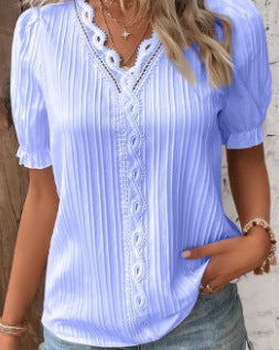 Chemise à manches courtes ajourée pour les vacances d'été