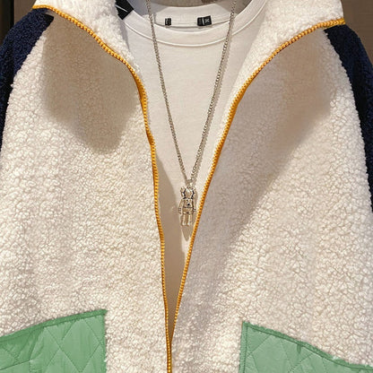 Manteau doublé en laine d'agneau brodé