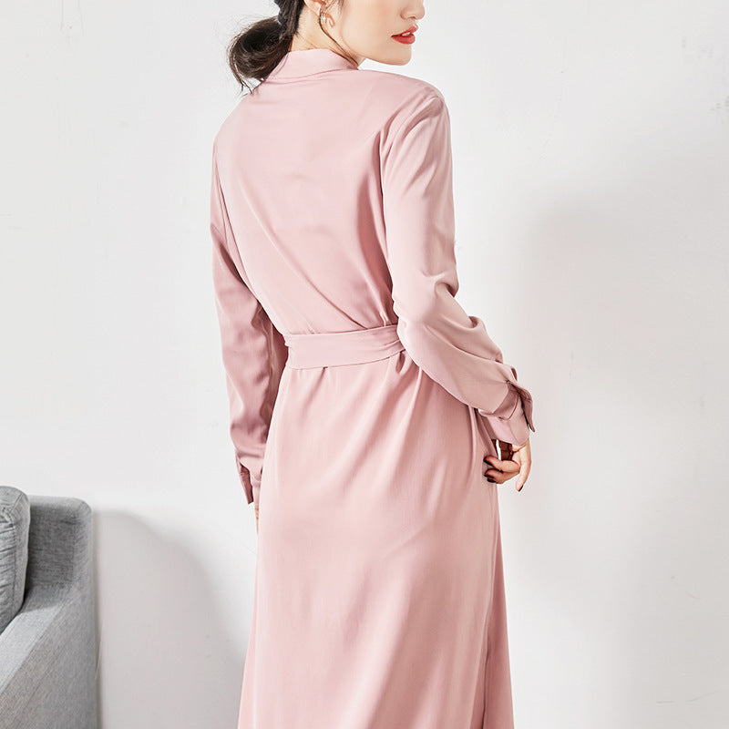 Robe chemise à ceinture et jupe fendue sur le côté pour femme