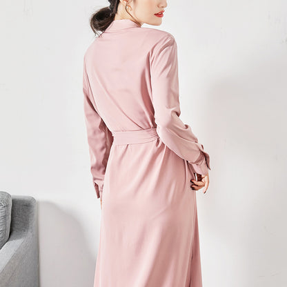 Robe chemise à ceinture et jupe fendue sur le côté pour femme