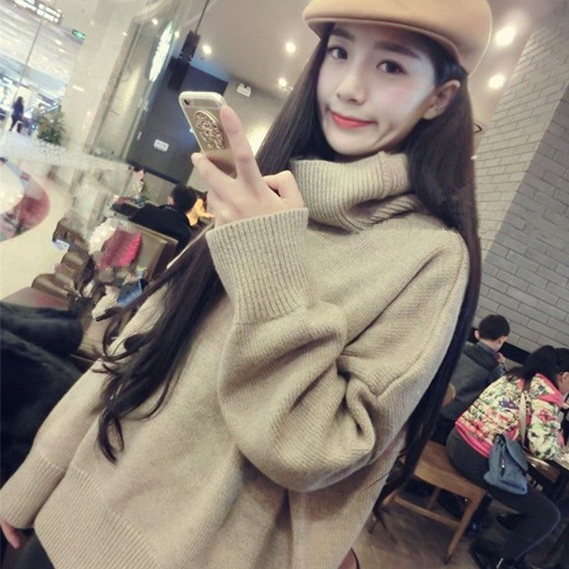 Women's short pullover lazy turtleneck cashmere sweater