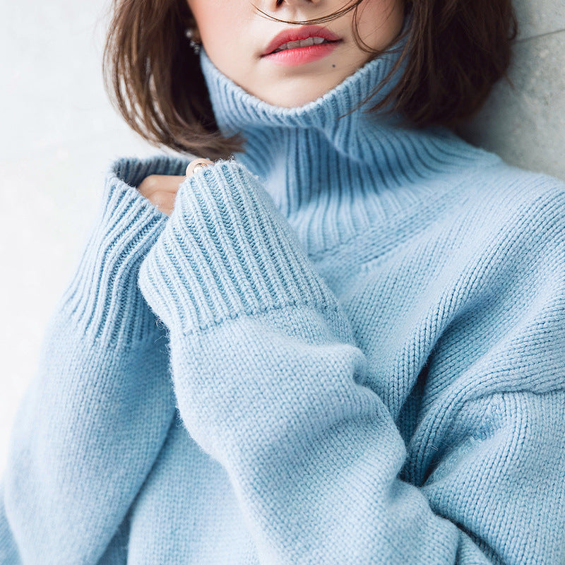 Women's short pullover lazy turtleneck cashmere sweater