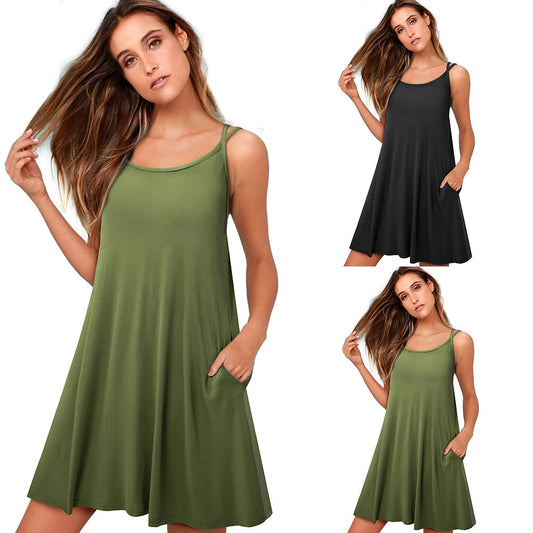 Nouvelle robe sexy décontractée à bretelles de couleur unie