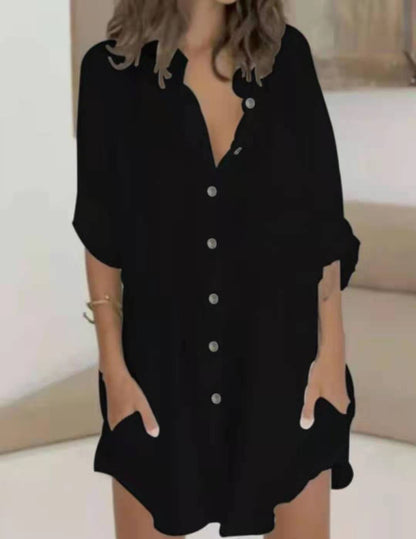 Chemise mi-longue à manches longues et couleur unie pour femme