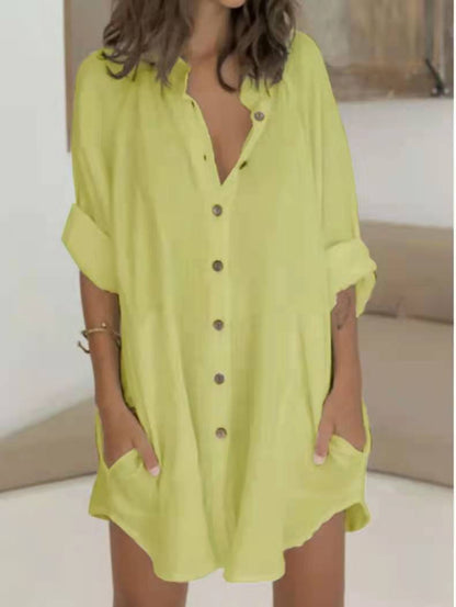 Chemise mi-longue à manches longues et couleur unie pour femme
