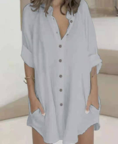 Chemise mi-longue à manches longues et couleur unie pour femme