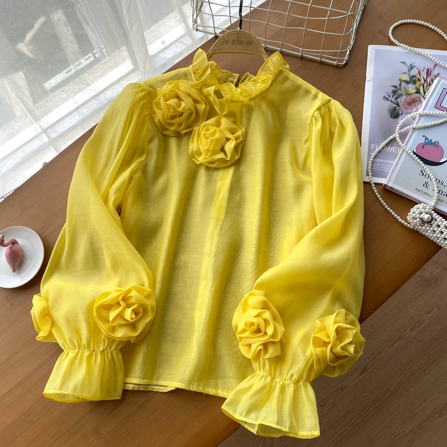 Chemise simple à manches lanternes pour femme