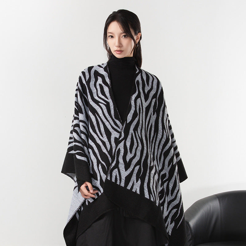 Simple Cashmere Dark Style Split Cloak Warm