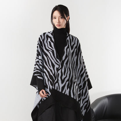 Simple Cashmere Dark Style Split Cloak Warm