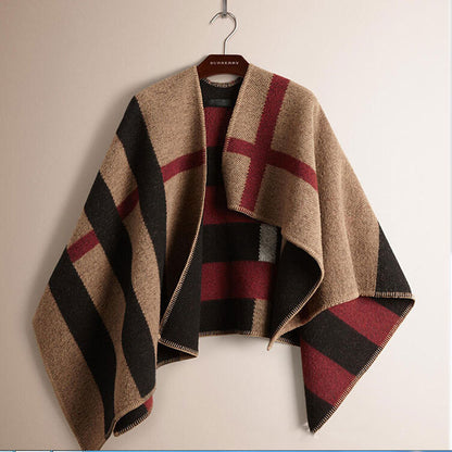 New color-blocking checkered cashmere cloak