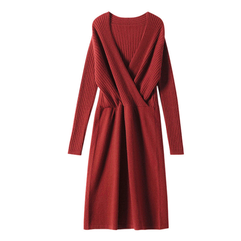Cashmere V-neck Mid-length Wool Dress