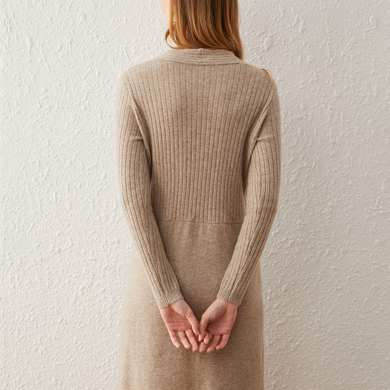 Cashmere V-neck Mid-length Wool Dress