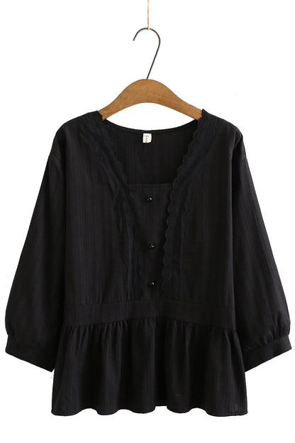 Chemise à manches longues et petit col carré