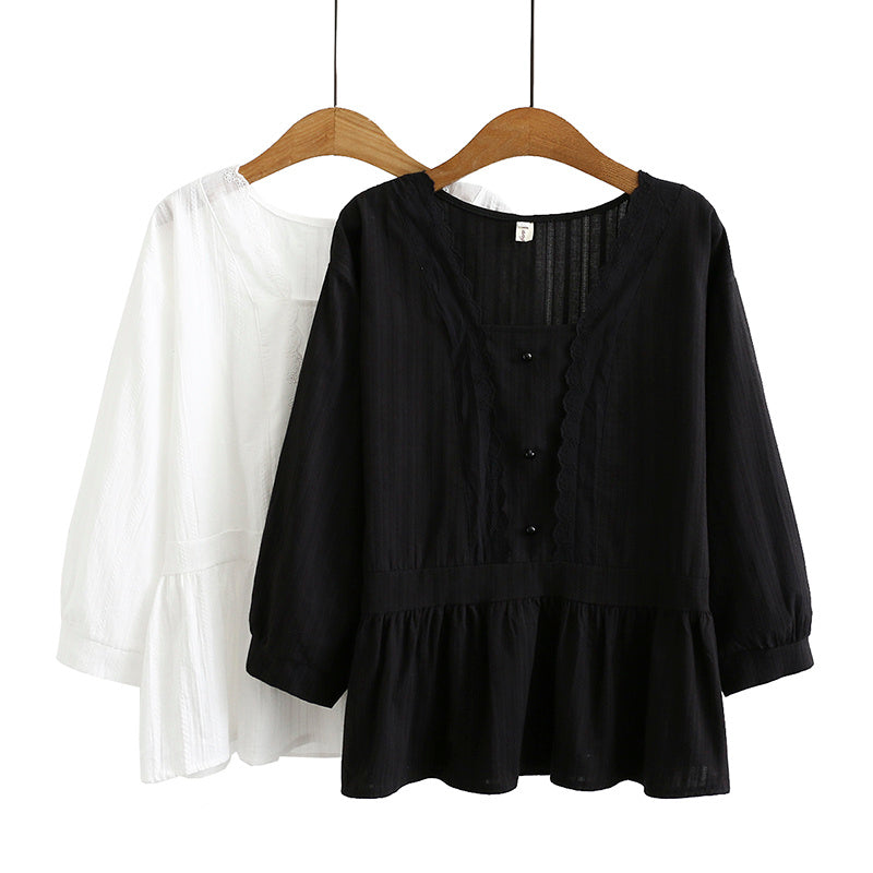Chemise à manches longues et petit col carré